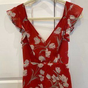 Red V-Neck Floral Romper